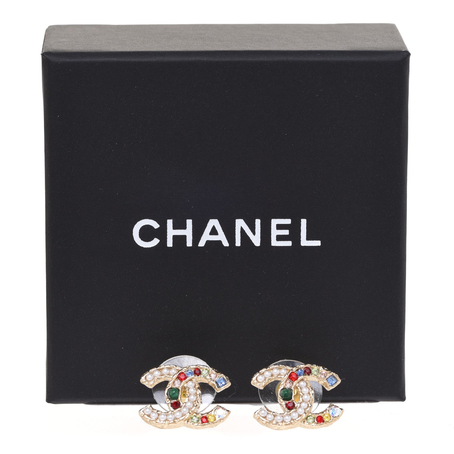 Chanel Pearl Crystal CC Earrings Gold Multicolor 5 of 5