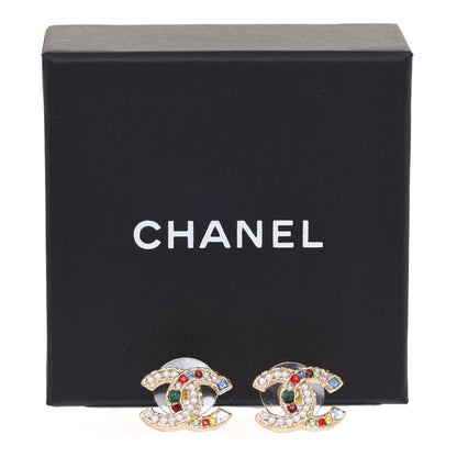 Chanel Pearl Crystal CC Earrings Gold Multicolor 5 of 5