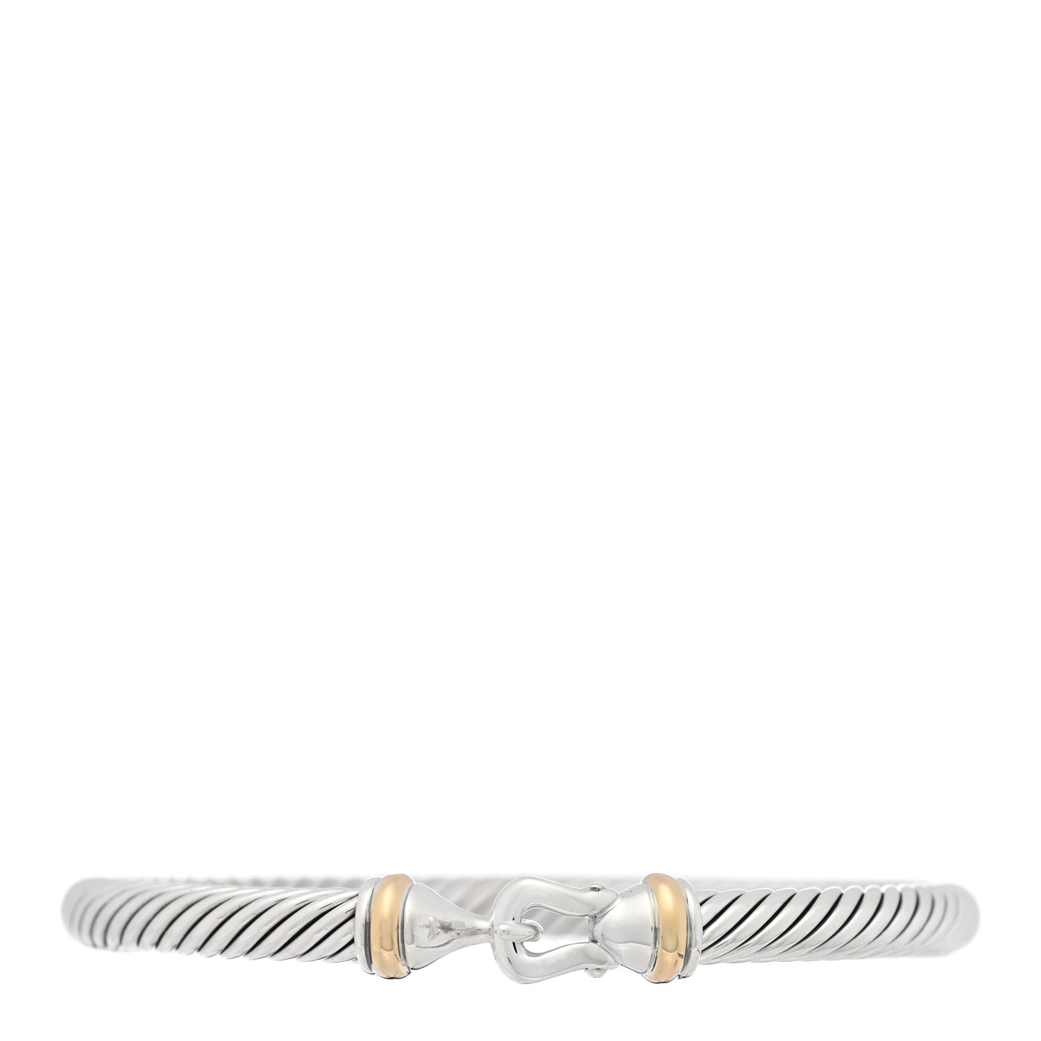 David Yurman Sterling Silver 18K Yellow Gold 4mm Cable Classic Buckle Bracelet 1 of 4