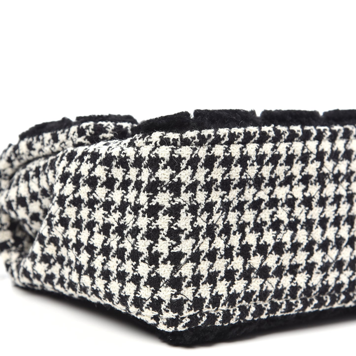 Shearling Tweed Jumbo Single Flap Black White