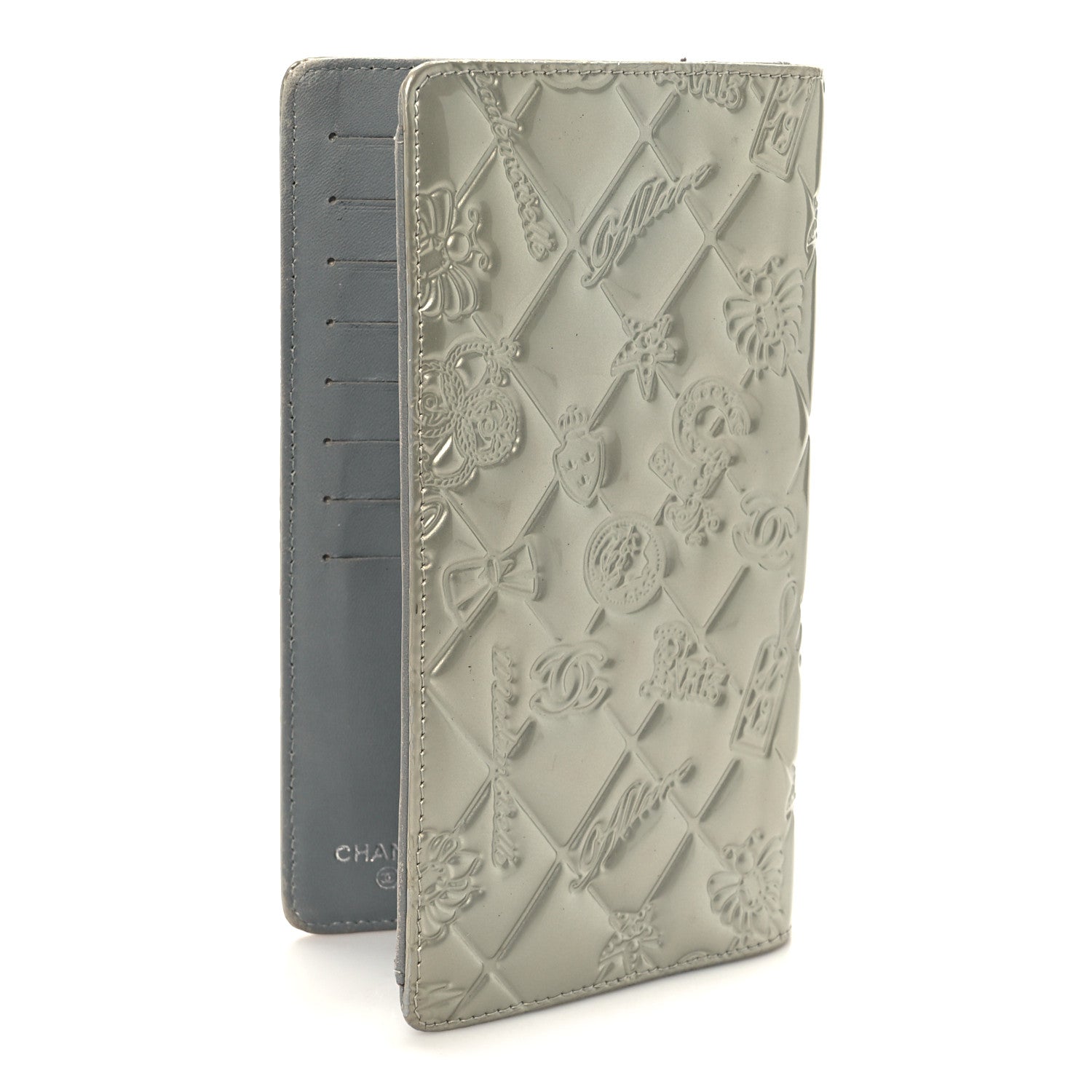 Chanel Metallic Patent Calfskin Quilted Lucky Symbols Yen Wallet Silver 3 of 12