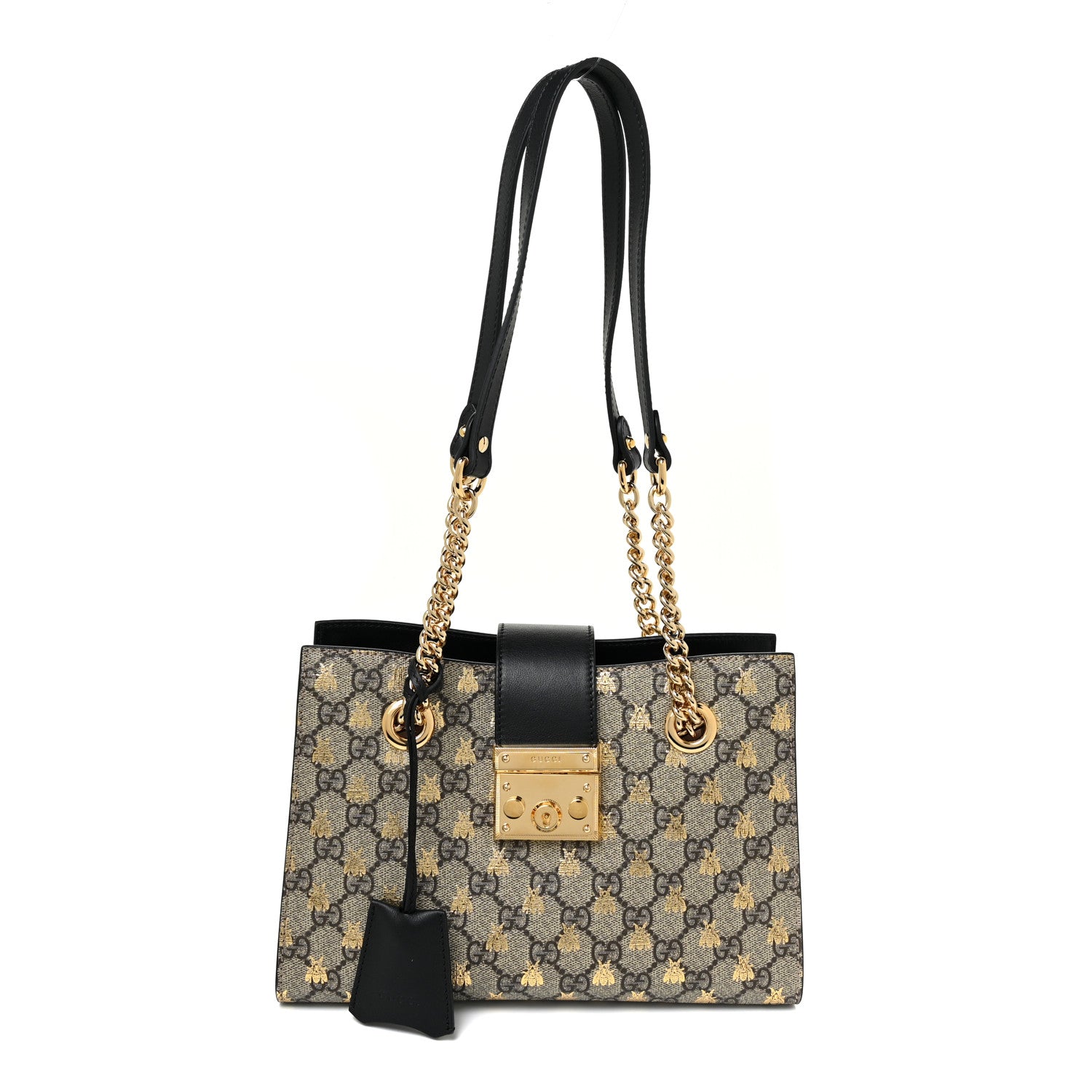 Gucci GG Supreme Monogram Bees Small Padlock Tote Beige Oro Black 1 of 12