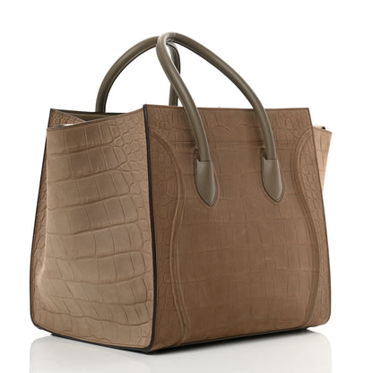 Celine Crocodile Embossed Nubuck Medium Phantom Luggage Beige 4 of 17