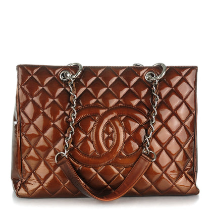 Chanel Metallic Patent Quilted Grand Shopping Tote GST Bronze 1 of 9