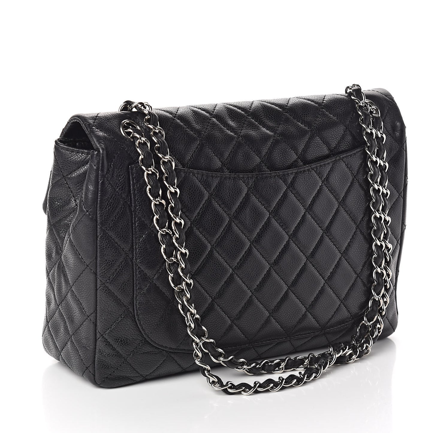 Washed Caviar Quilted Maxi Single Flap Black