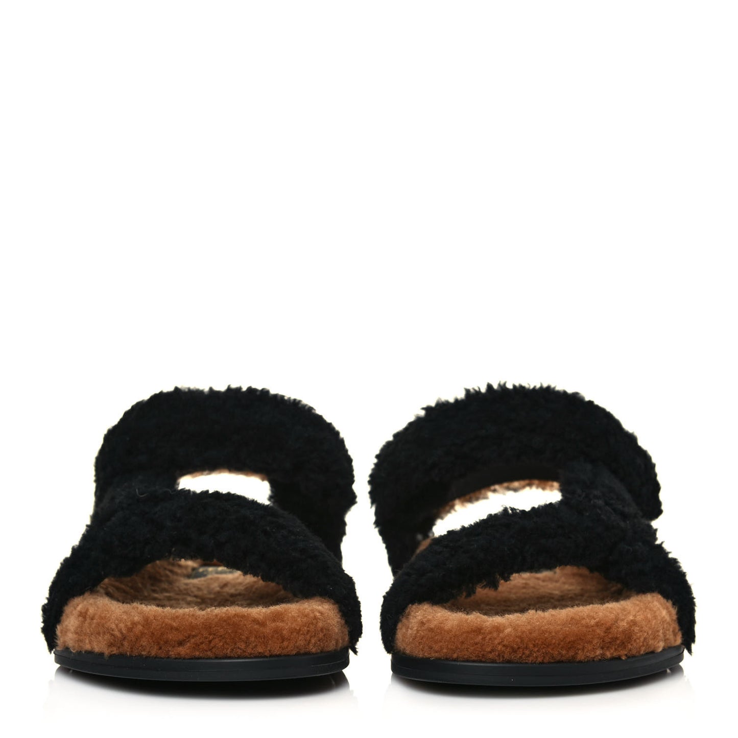 Shearling FF Fendi Feel Sandals 40.5 Tobacco Black