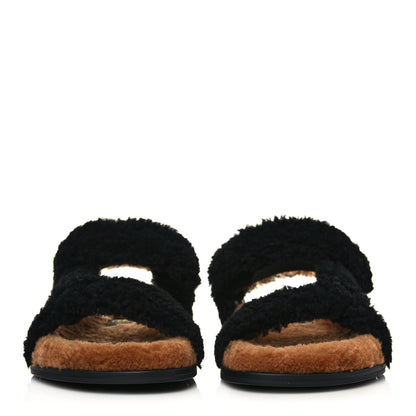 Fendi Shearling FF Fendi Feel Sandals 40.5 Tobacco Black 2 of 9