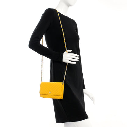 Chanel Caviar Chevron Quilted Wallet On Chain WOC Yellow 2 of 9