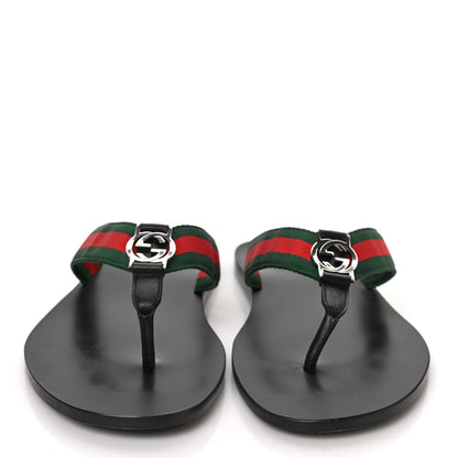 Gucci Nylon Calfskin Web Mens GG Thong Sandals 10 Green Red Black 2 of 8