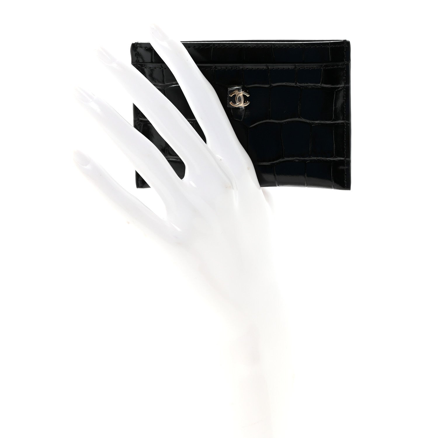 Chanel Calfskin Crocodile Embossed Crococo Card Holder Black 2 of 8