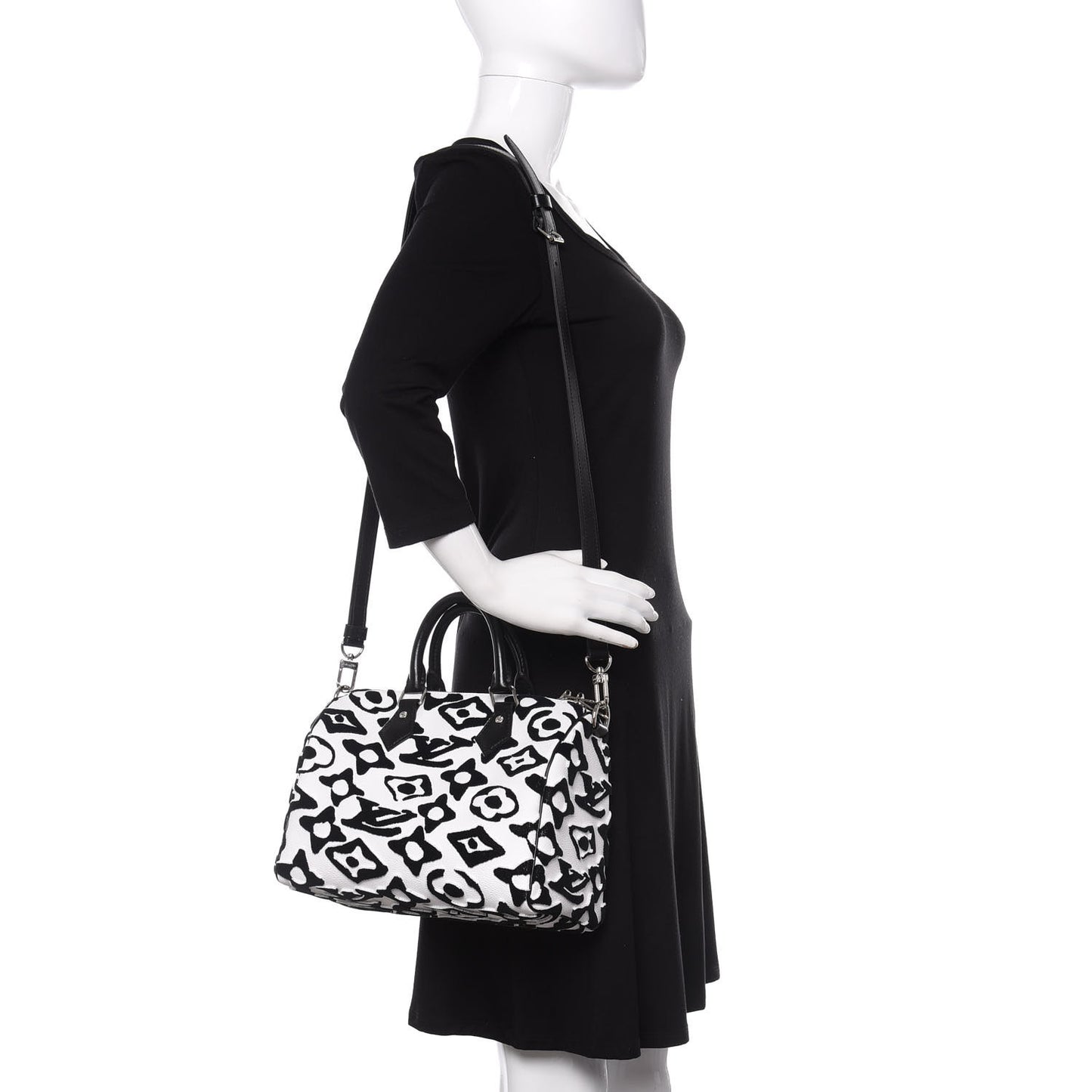 X UF Tufted Monogram Speedy Bandouliere 25 White Black