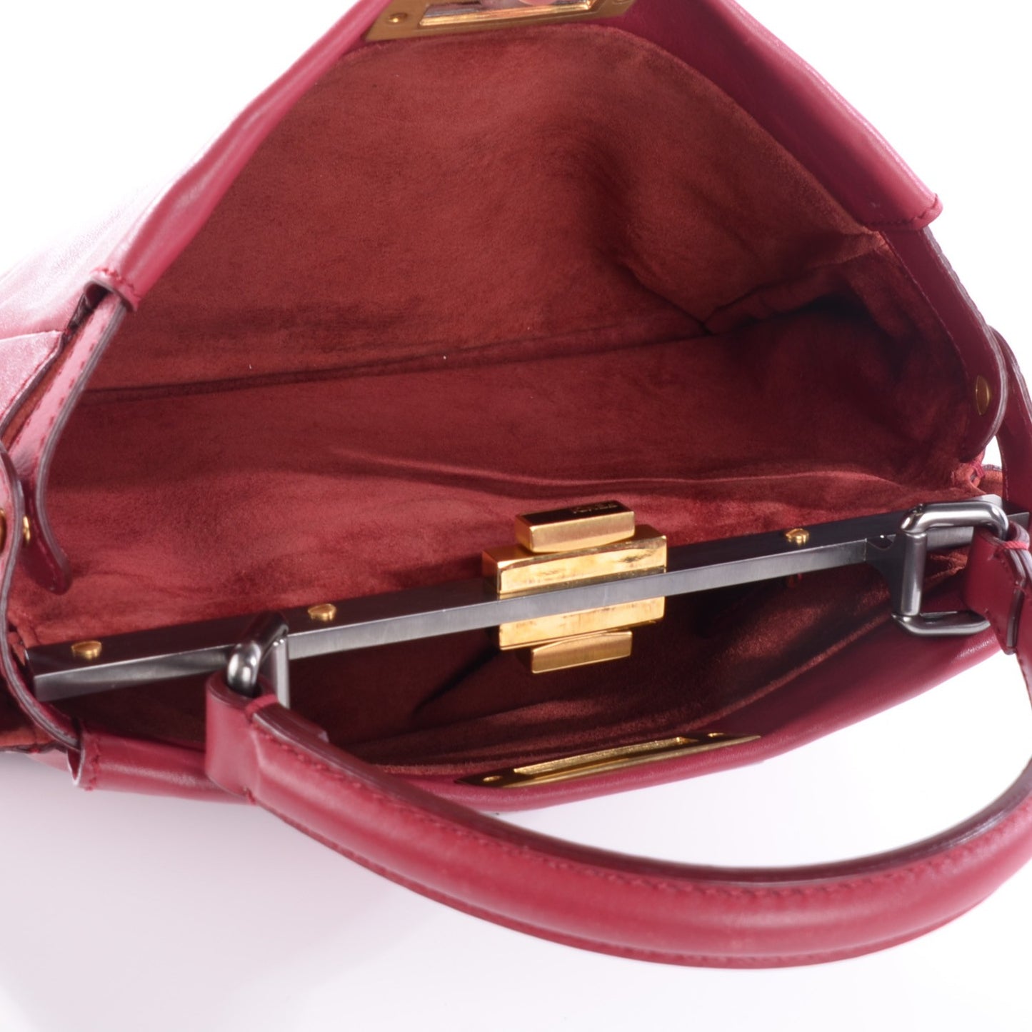 Vitello Suede Medium Peekaboo Iconic Satchel Rubino Peonia