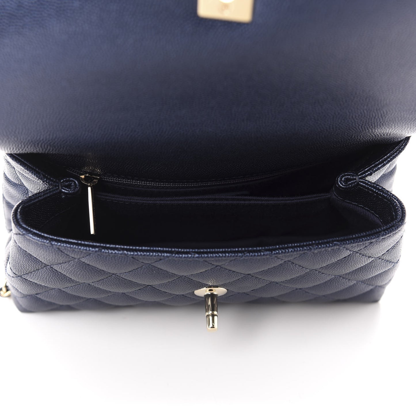Iridescent Caviar Quilted Mini Coco Handle Flap Dark Blue
