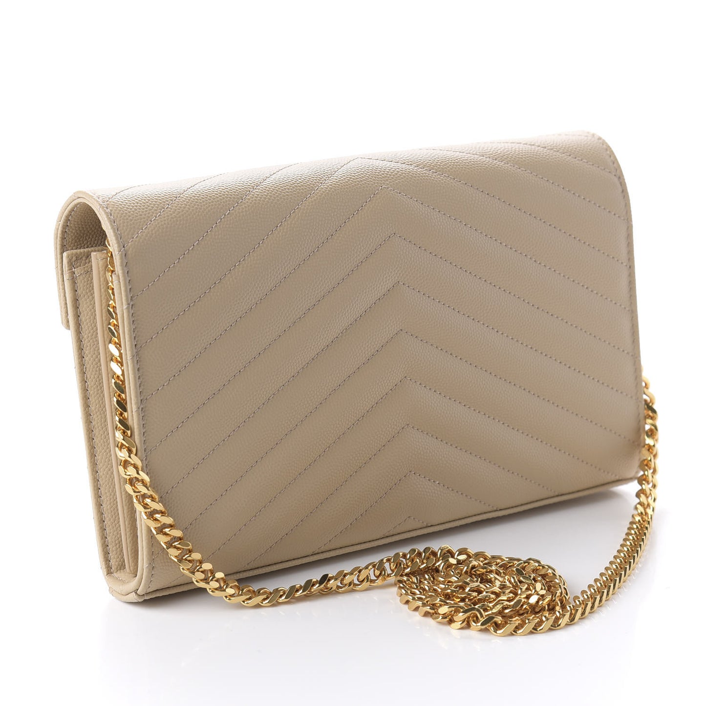 Grain De Poudre Matelasse Chevron Monogram Chain Wallet Nude Powder