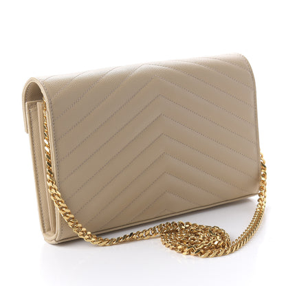 Saint Laurent Grain De Poudre Matelasse Chevron Monogram Chain Wallet Nude Powder 4 of 10