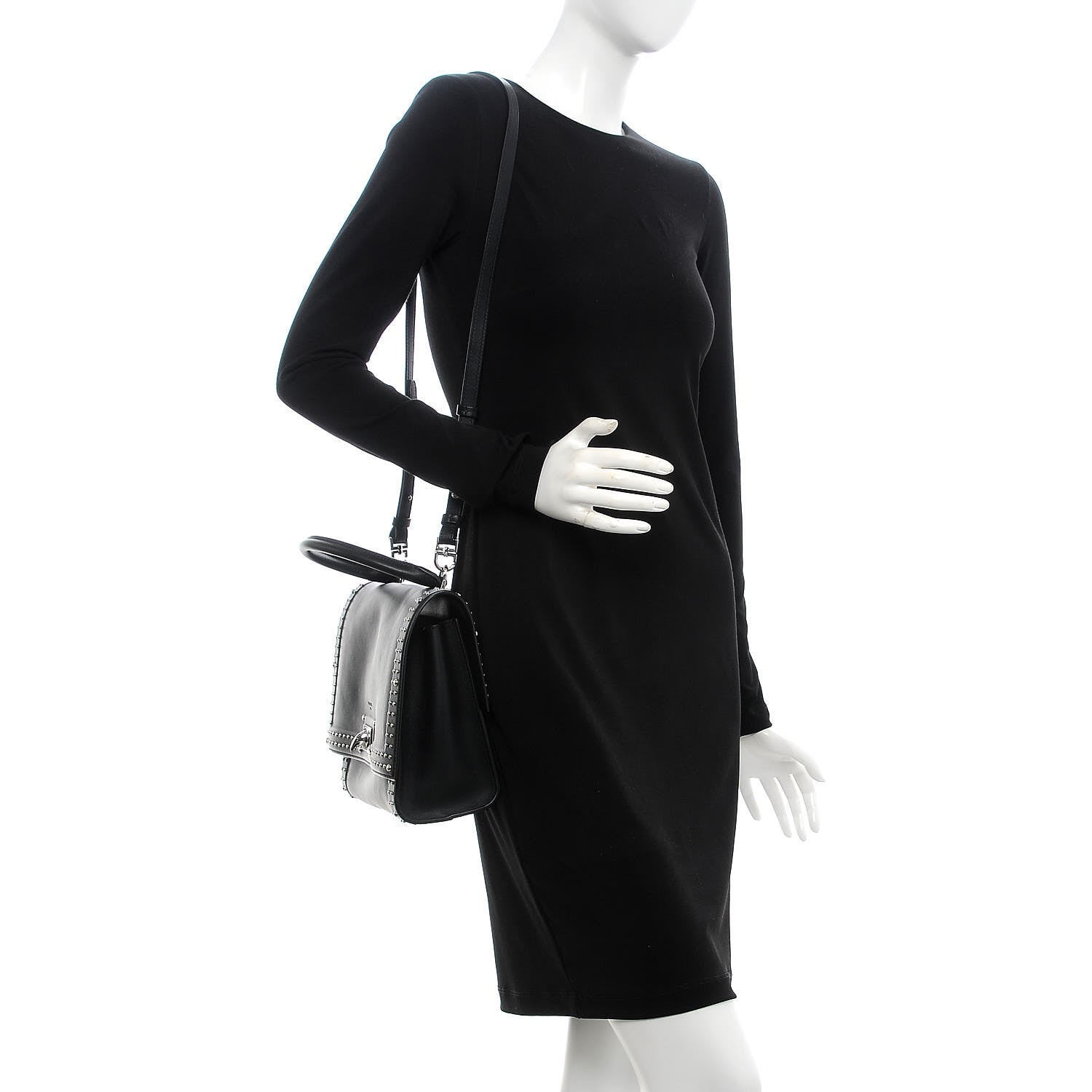 Givenchy Grained Calfskin Studded Small Shark Lock Satchel Black 2 of 7