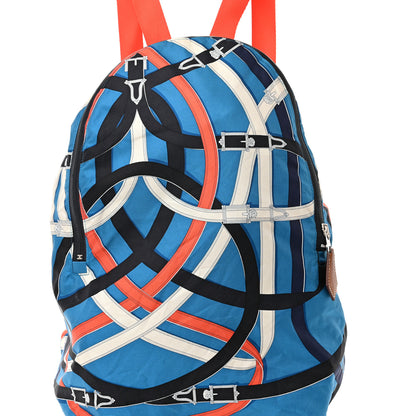 Hermes Silk Barenia Cavalcadour Airsilk Backpack Bleu Zanzibar Orange Poppy Fauve 6 of 8