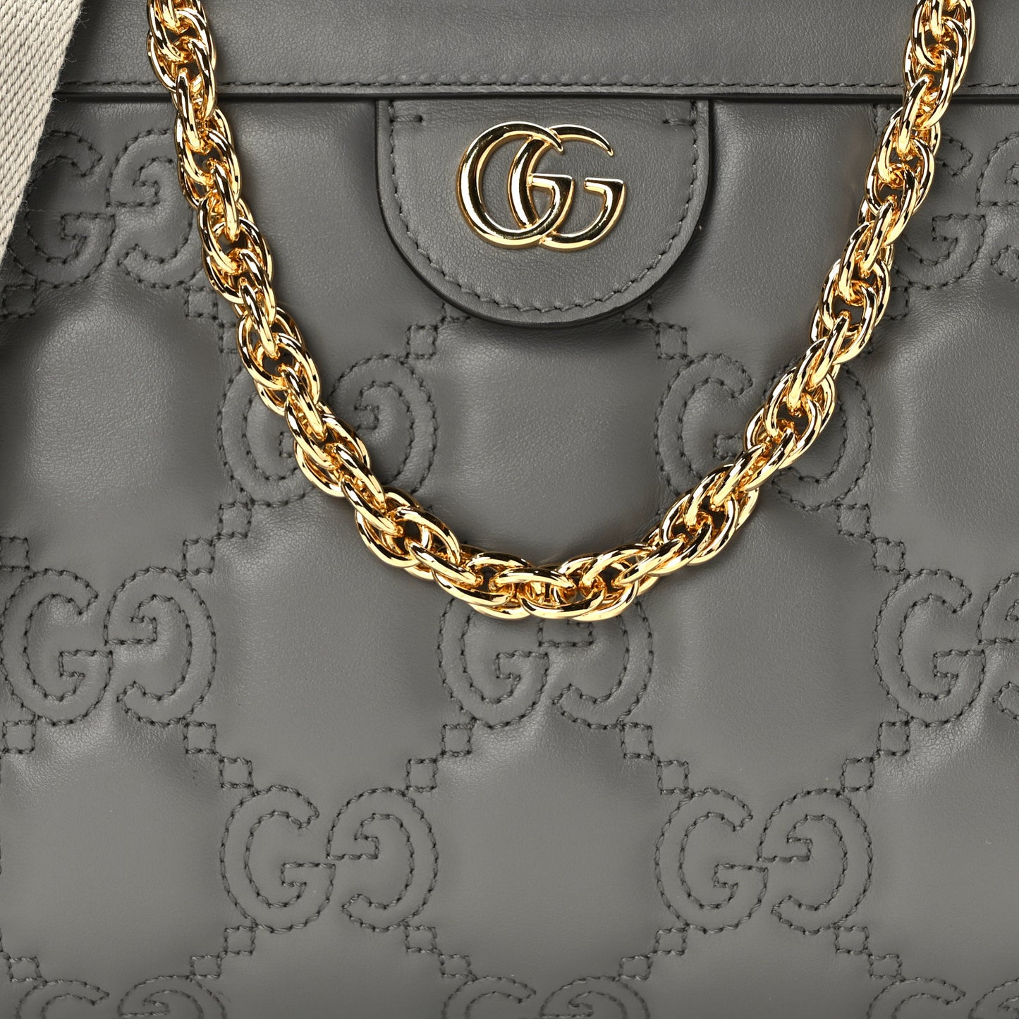 Calfskin GG Matelasse Small Slim Chain Shoulder Bag Dusty Grey Natural