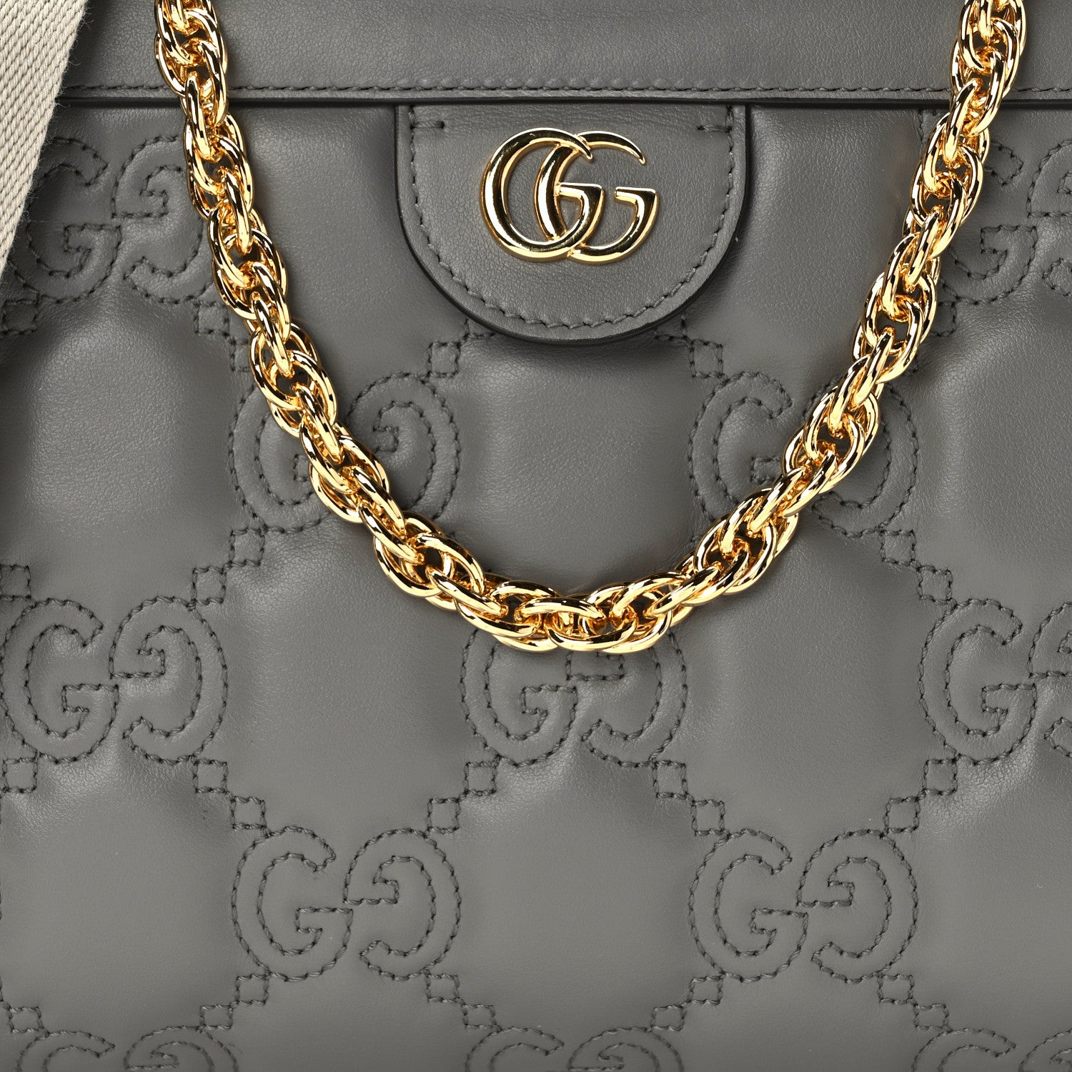 Gucci Calfskin GG Matelasse Small Slim Chain Shoulder Bag Dusty Grey Natural 7 of 9