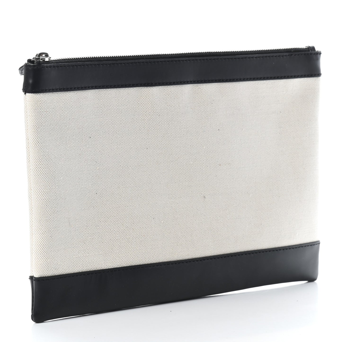 Calfskin Cotton Canvas Logo Clutch Natural Black