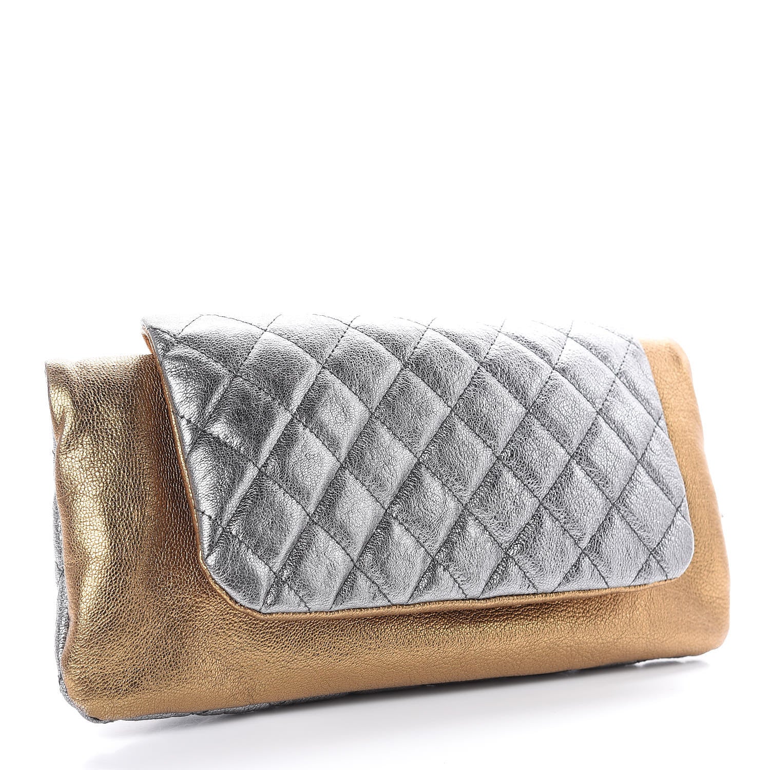 Chanel Metallic Goatskin Quilted Frame Clasp Flap Clutch Silver Gold 3 of 8
