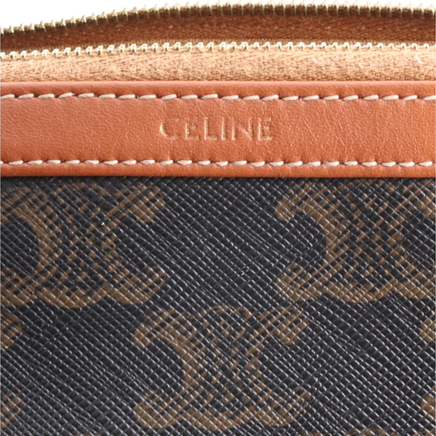 Triomphe Canvas Calfskin Large Cosmetic Pouch Tan