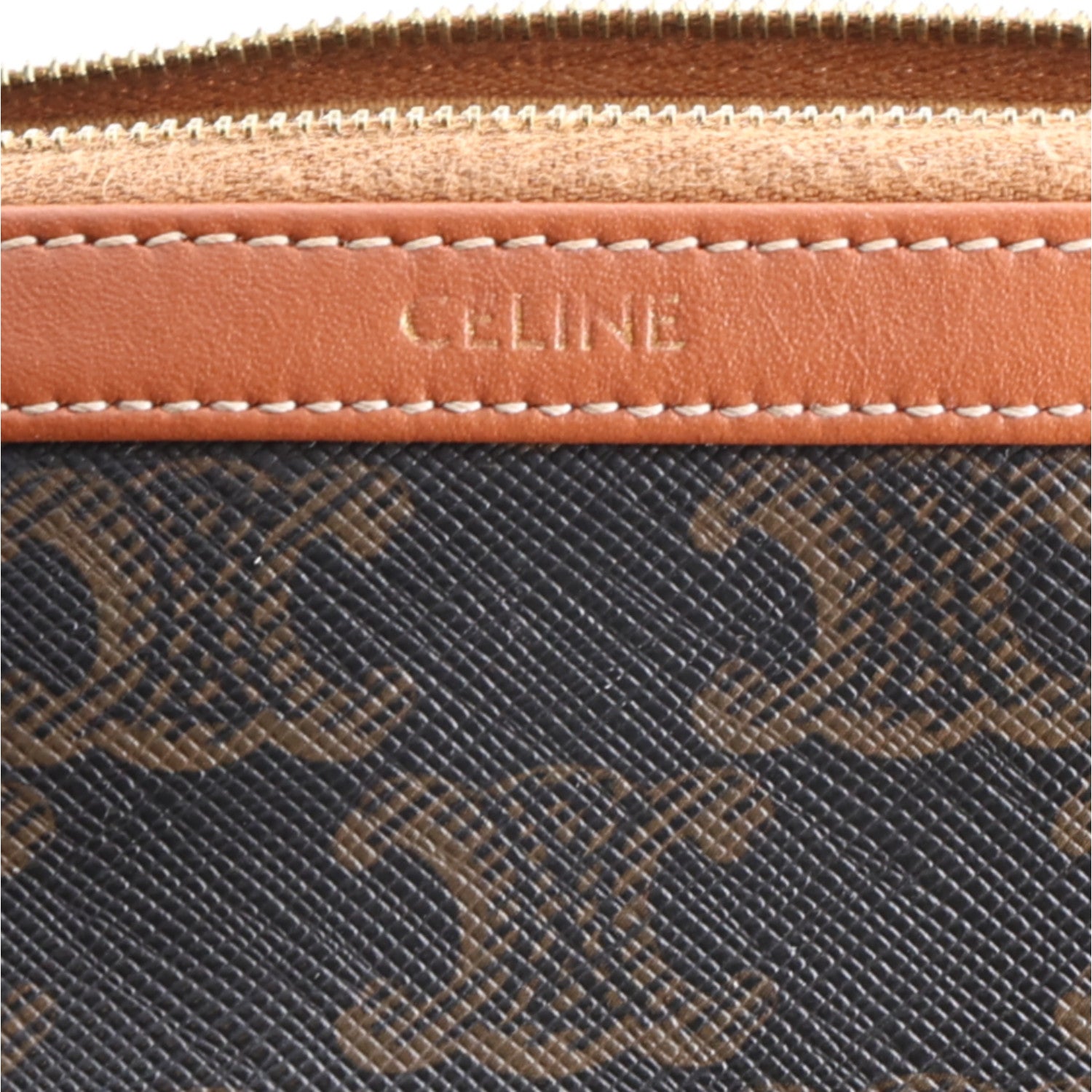 Celine Triomphe Canvas Calfskin Large Cosmetic Pouch Tan 5 of 10