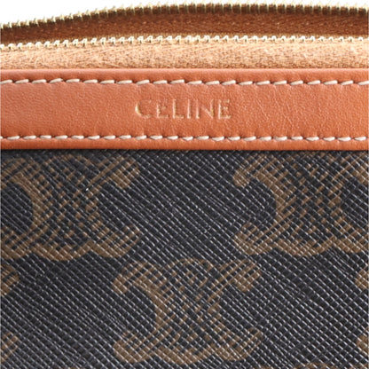Celine Triomphe Canvas Calfskin Large Cosmetic Pouch Tan 5 of 10