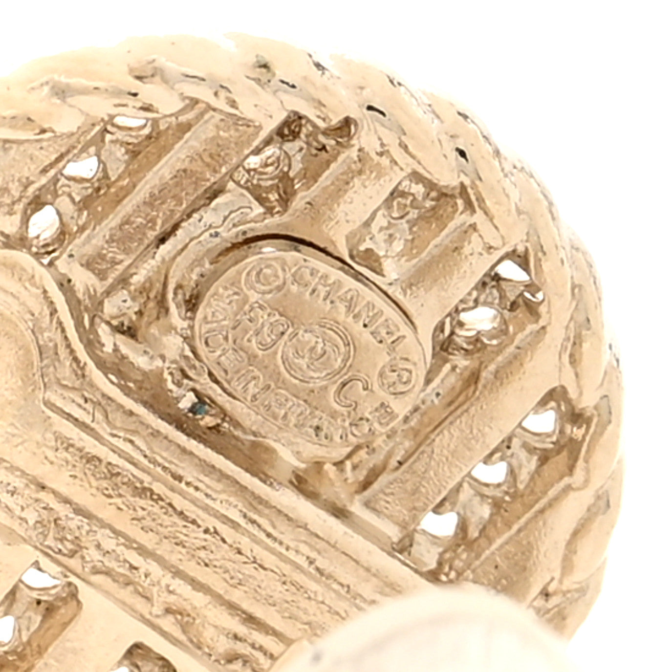 Metal Chain CC Round Clip On Earrings Gold Blue Golden Blue