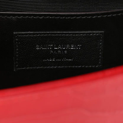 Saint Laurent Calfskin Crocodile Embossed Medium Classic Monogram Kate Tassel Satchel Red 6 of 9