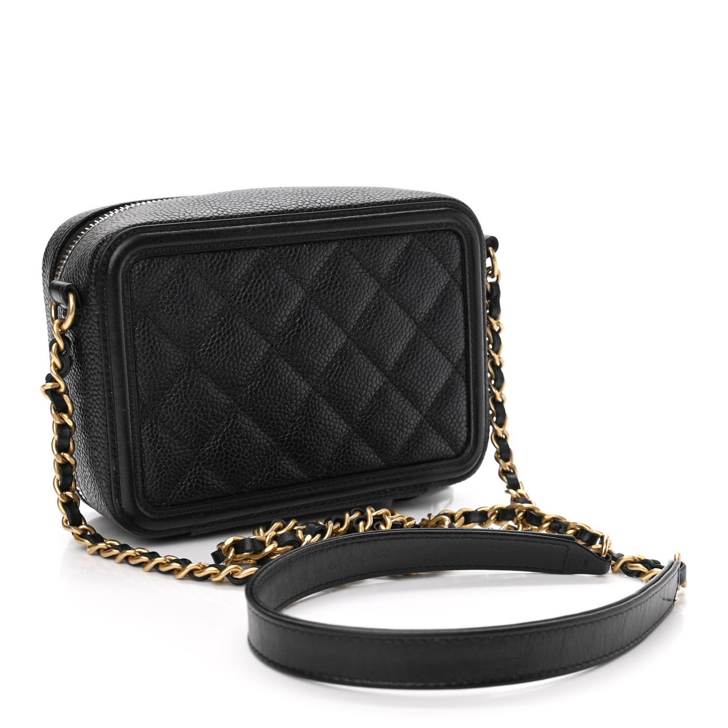 Caviar Quilted CC Filigree Vanity Clutch With Chain Black