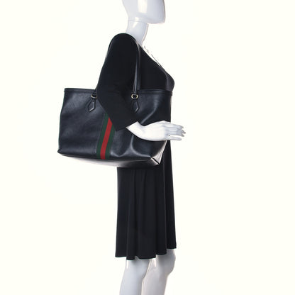 Gucci Textured Calfskin Web Medium Ophidia Shopping Tote Black 2 of 15