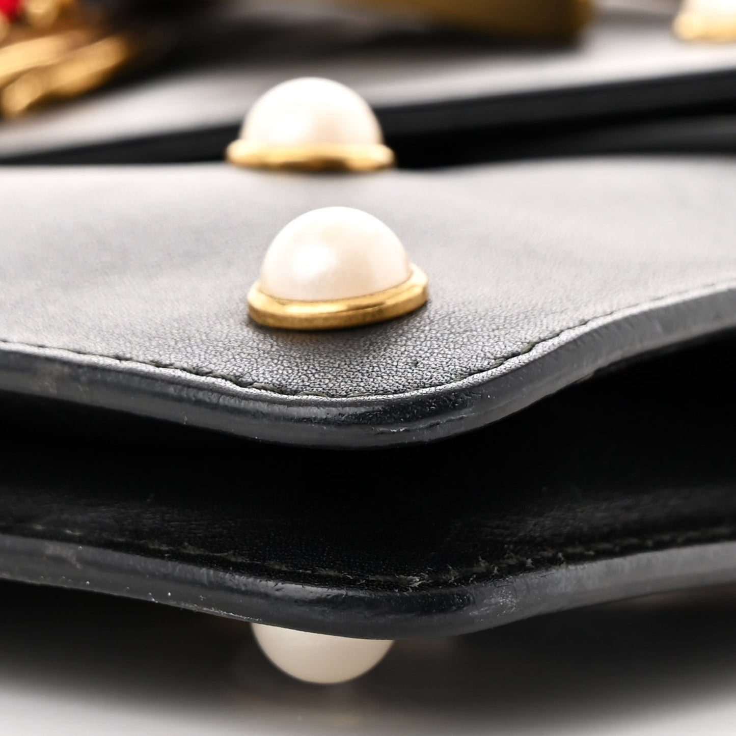 Nappa Pearl Studded Mini Queen Margaret Broadway Shoulder Bag Black