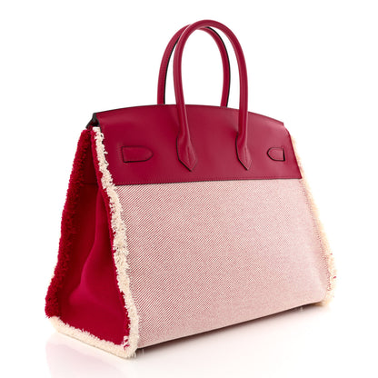 Hermes Swift Twill H Fray Fray Birkin 35 Framboise Ecru 3 of 12
