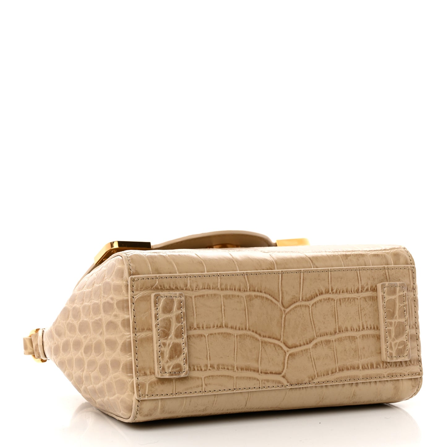 Calfskin Crocodile Embossed Small La Medusa Top Handle Bag Beige