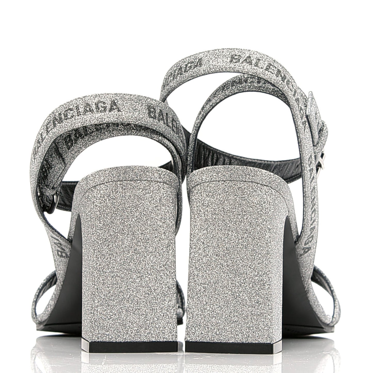 Glitter Allover Logo Ankle Strap Round Heel 80mm Sandals 37.5 Silver Black