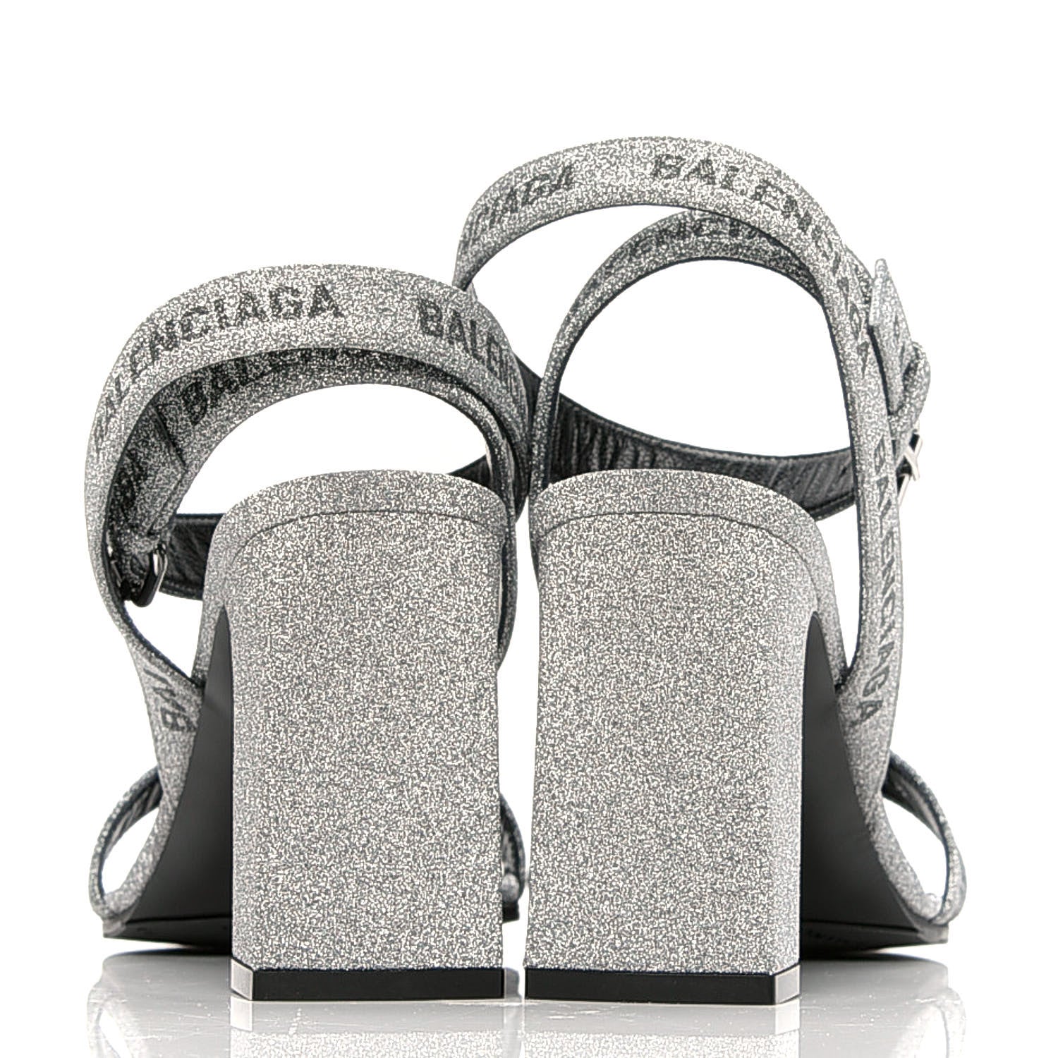 Balenciaga Glitter Allover Logo Ankle Strap Round Heel 80mm Sandals 37.5 Silver Black 4 of 6