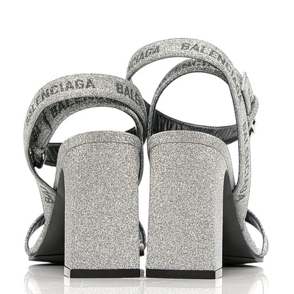 Balenciaga Glitter Allover Logo Ankle Strap Round Heel 80mm Sandals 37.5 Silver Black 4 of 6