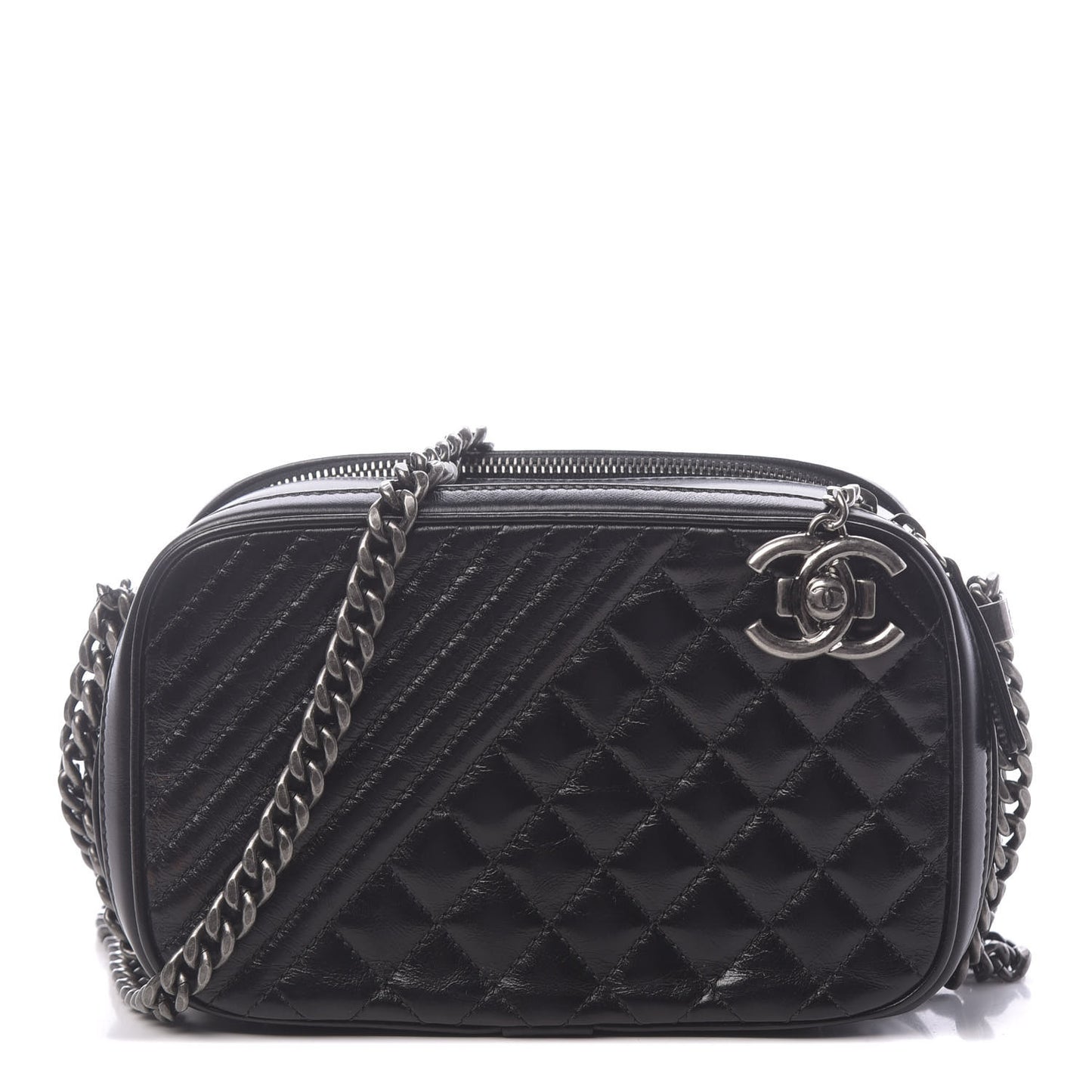Glazed Calfskin Small Coco Boy Camera Case Black