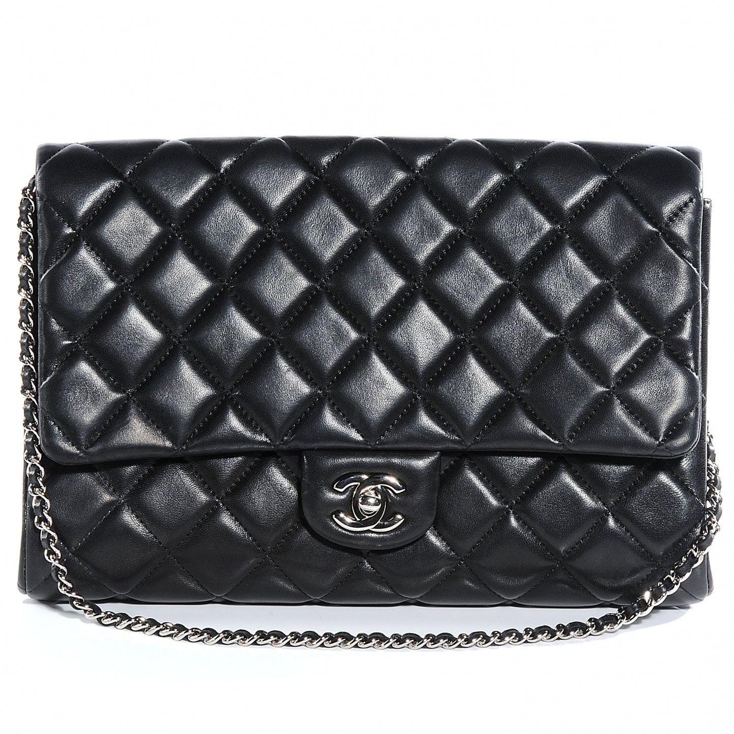Lambskin Quilted Clutch Flap Black