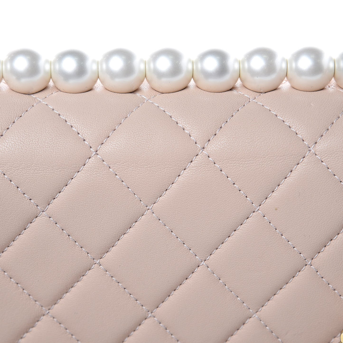 Lambskin Quilted Small Chic Pearls Flap Beige