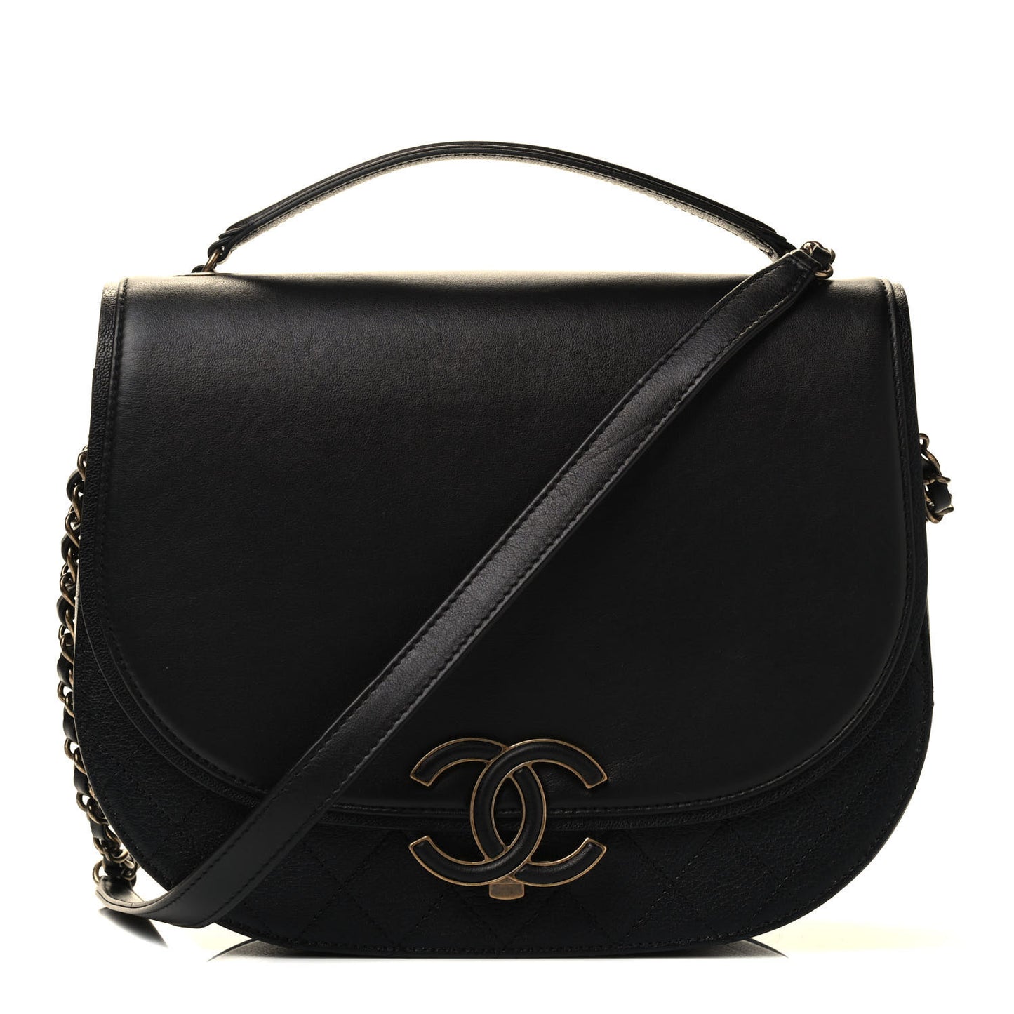Shiny Calfskin Goatskin Quilted Medium Coco Curve Messenger Flap Black