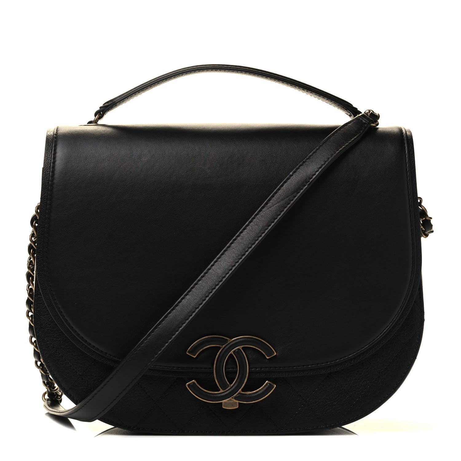 Chanel Shiny Calfskin Goatskin Quilted Medium Coco Curve Messenger Flap Black 1 of 4