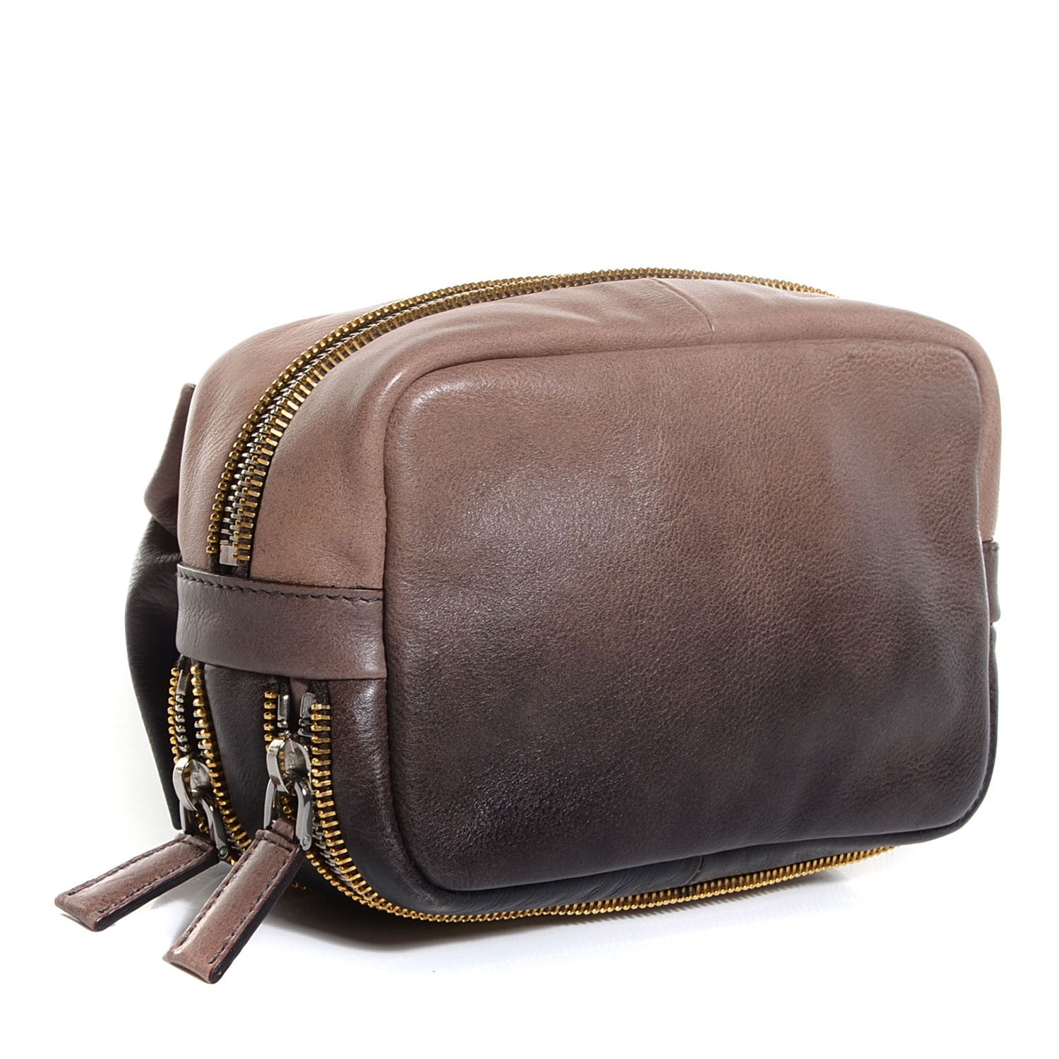 Prada Glace Calfskin Zippers Bow Clutch Ardesia Nudo 3 of 10