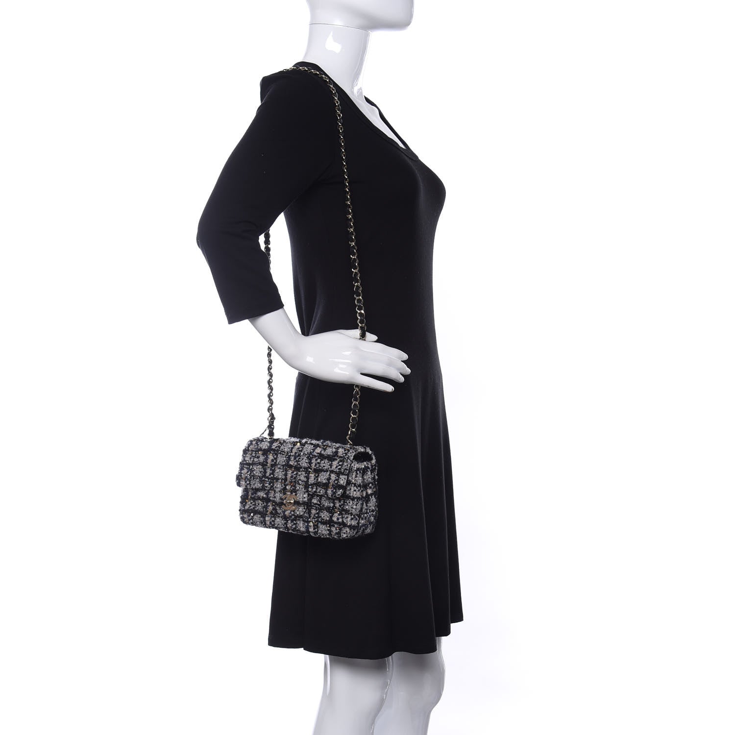 Chanel Glittered Tweed Quilted Mini Rectangular Flap Navy Blue 2 of 12