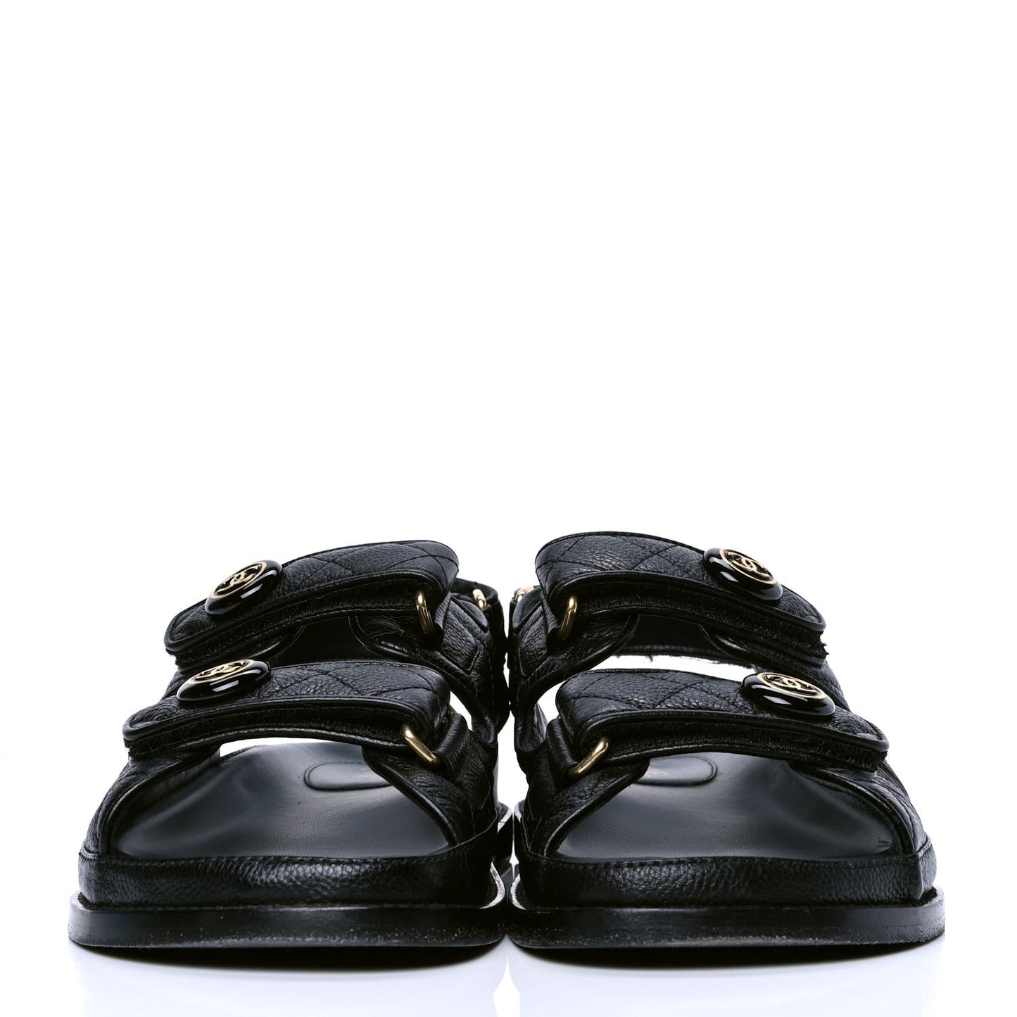 Grained Calfskin Velcro Dad Sandals 37 Black