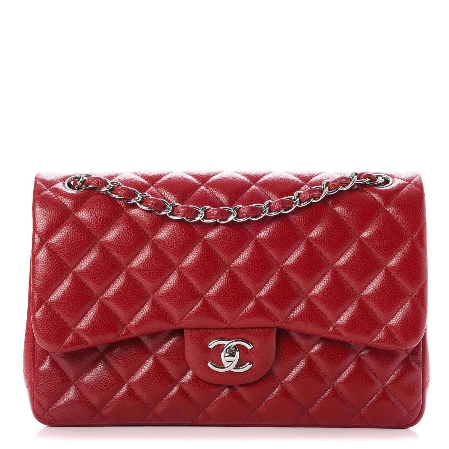 Caviar Quilted Jumbo Double Flap Red