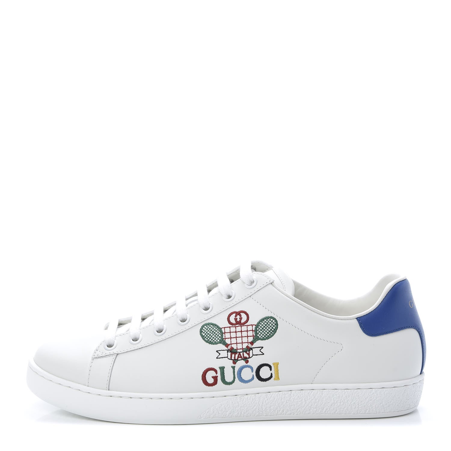 Gucci Calfskin Miro Soft Tennis Embroidered Womens Ace Sneakers 40 White Rio Blue 1 of 7