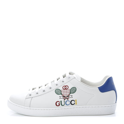 Gucci Calfskin Miro Soft Tennis Embroidered Womens Ace Sneakers 40 White Rio Blue 1 of 7