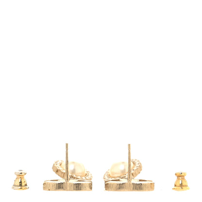 Chanel Crystal Pearl CC Drop Earrings Gold 3 of 4